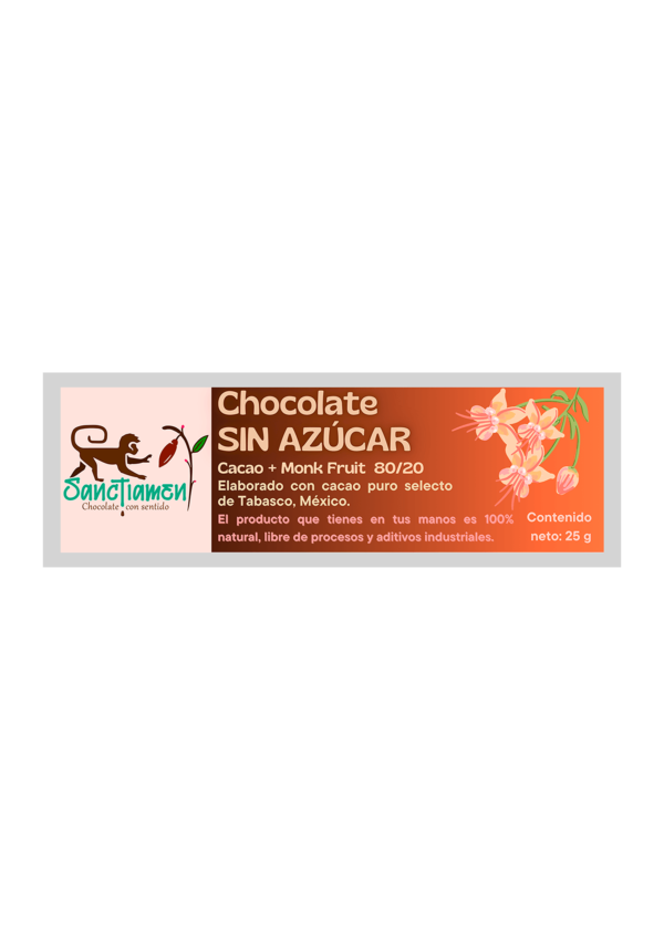 Chocolate sin azúcar 25g.