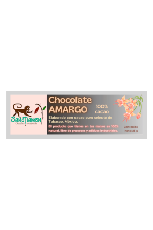 Chocolate amargo 100% cacao 25g.
