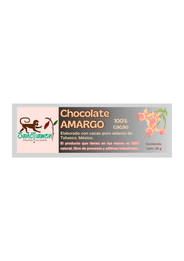 Chocolate amargo 100% cacao 25g.