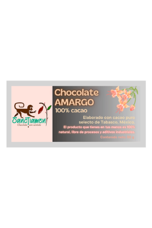 Chocolate amargo 100% cacao 50g.