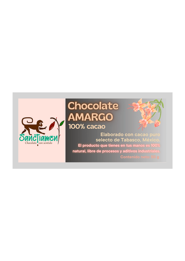 Chocolate amargo 100% cacao 50g.
